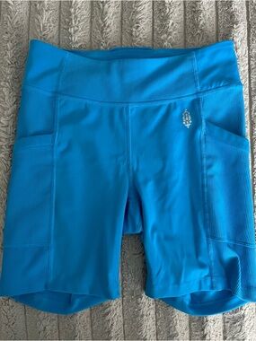 Free People Bright Blue High-Rise Athletic Bike Shorts with Side Pockets
